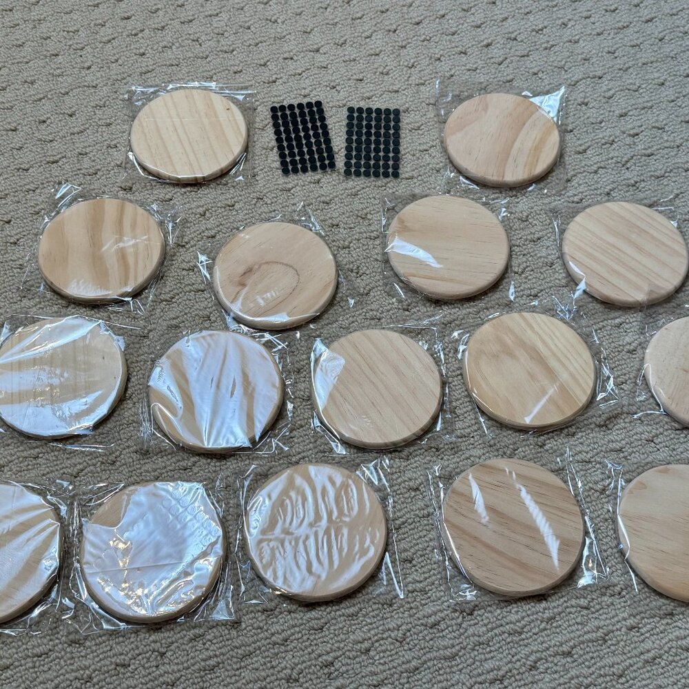 16 Light Colored Wood Round Coasters Unfinished Untreated - Arts & Crafts -